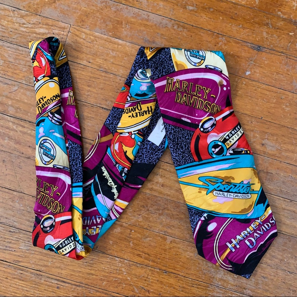 Harley Davidson popular vintage 90s colorful silk tie
